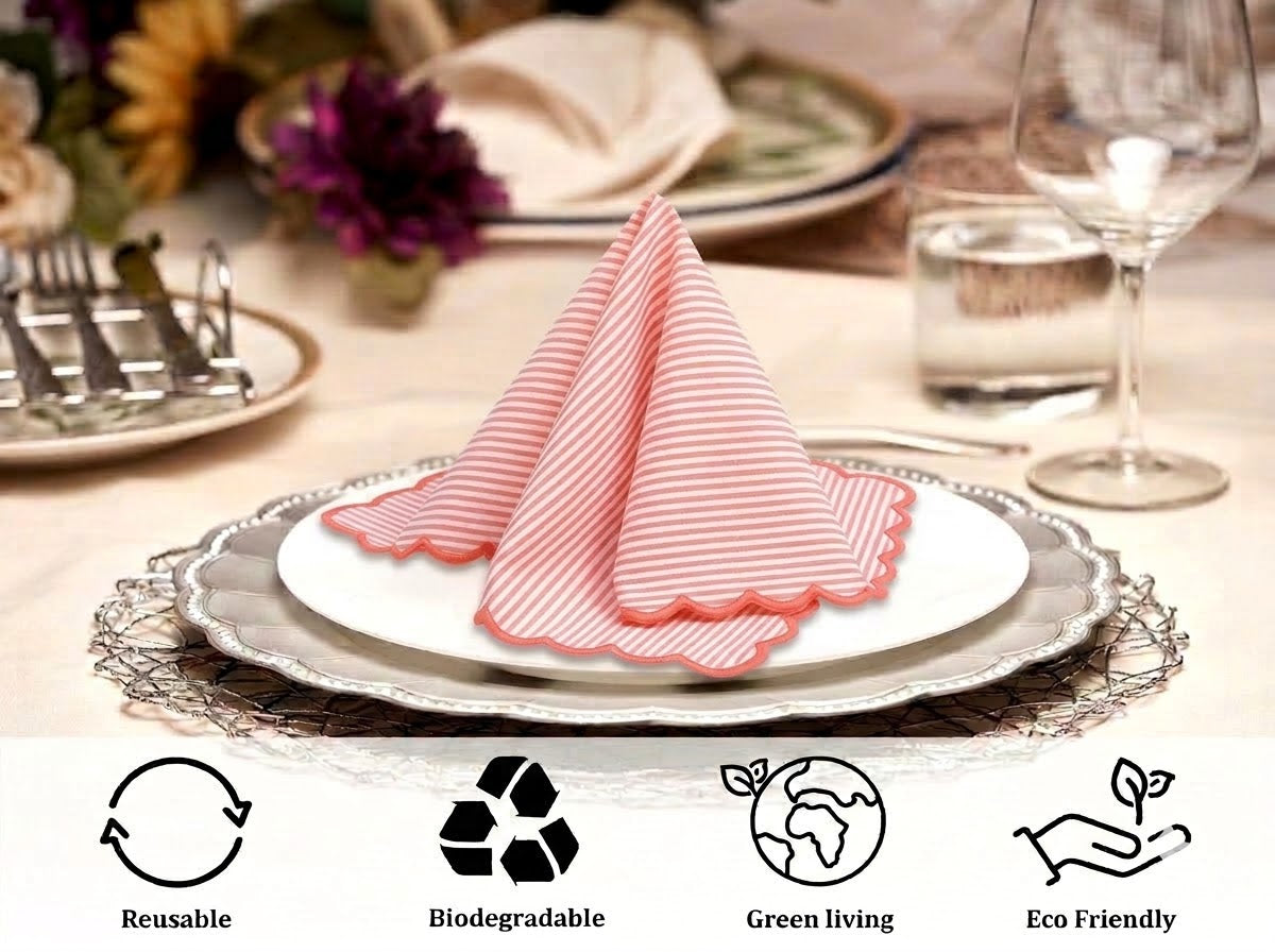 Blush Pink Stripe Embroidery Napkins Ridhi Block Print