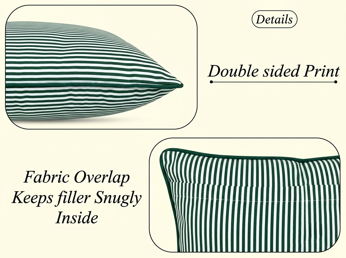 Forest Green Striped Cotton Throw Pillow Cover RIDHI