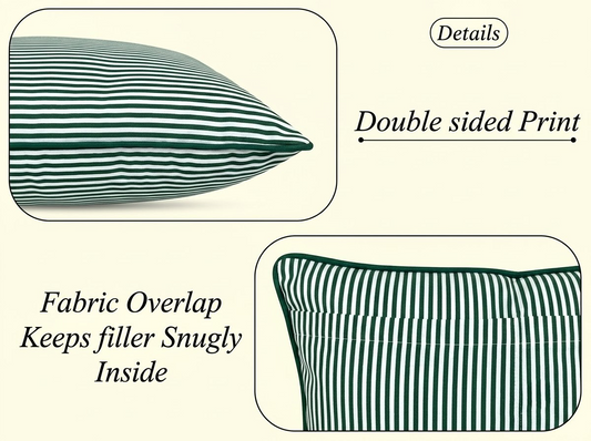 Forest Green Striped Cotton Throw Pillow Cover RIDHI