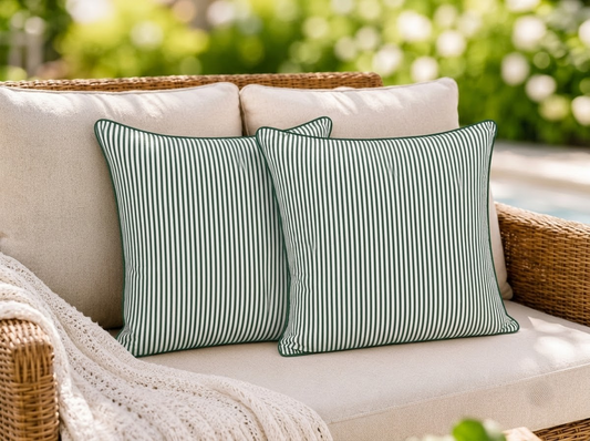 Forest Green Striped Cotton Throw Pillow Cover RIDHI