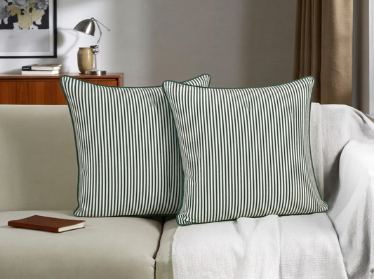 Forest Green Striped Cotton Throw Pillow Cover RIDHI