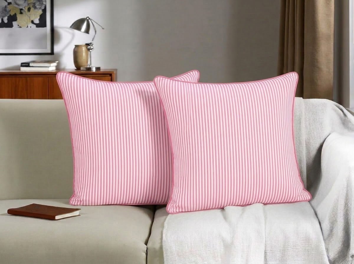 Taffy Pink Striped Cotton Throw Pillow Cover RIDHI