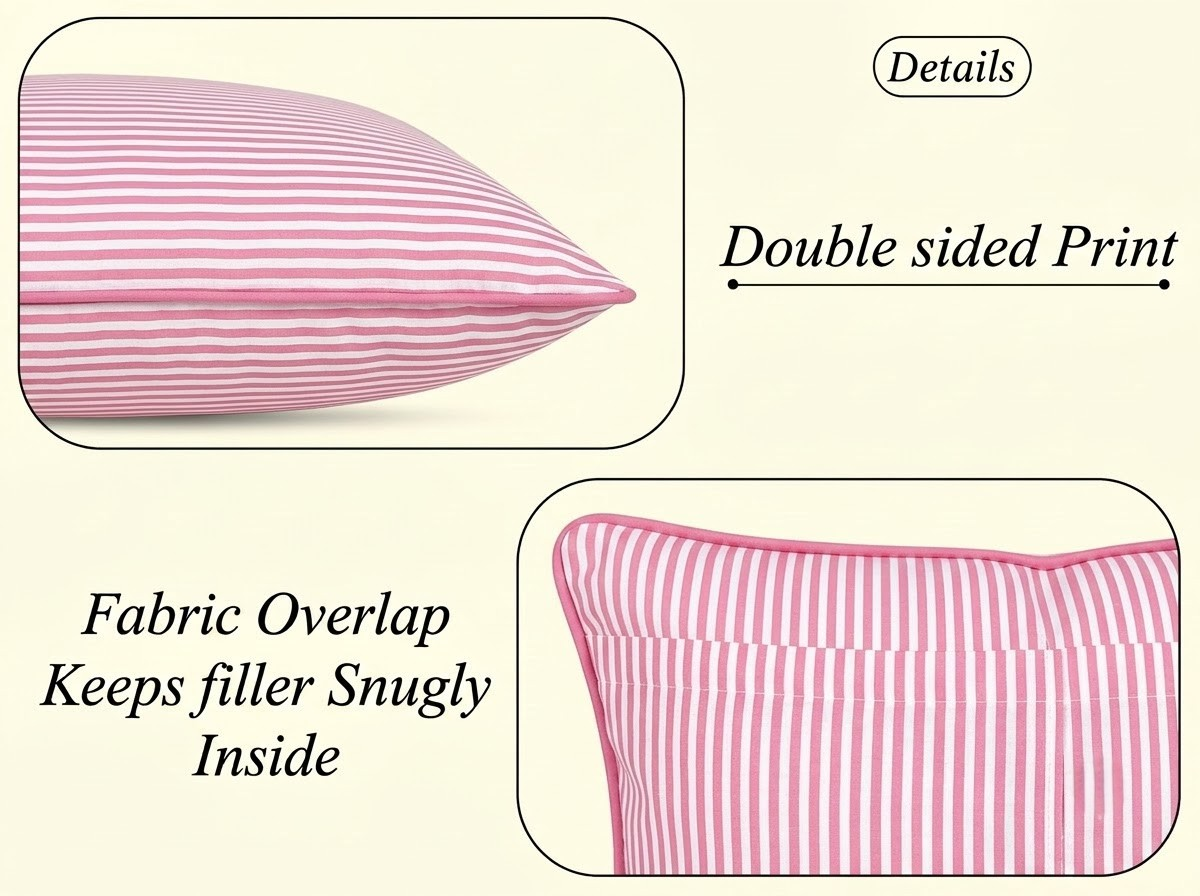 Taffy Pink Striped Cotton Throw Pillow Cover RIDHI