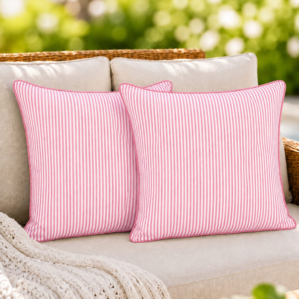 Taffy Pink Striped Cotton Throw Pillow Cover RIDHI