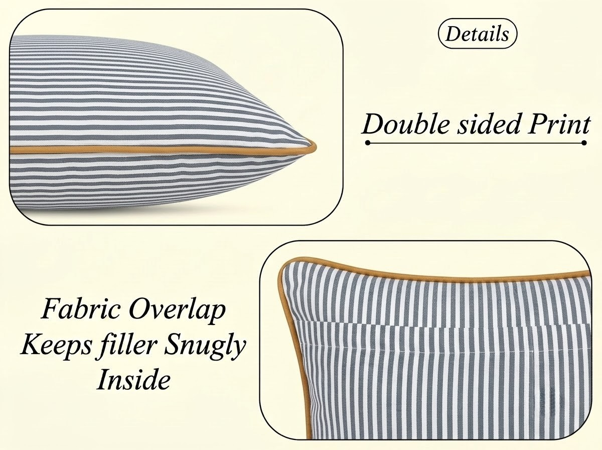 Slate Blue Striped Cotton Piping Pillow Cover RIDHI