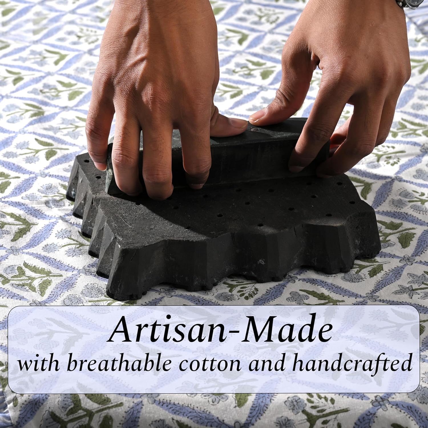 Light Steel Blue Sham Cover Ridhi Block Print
