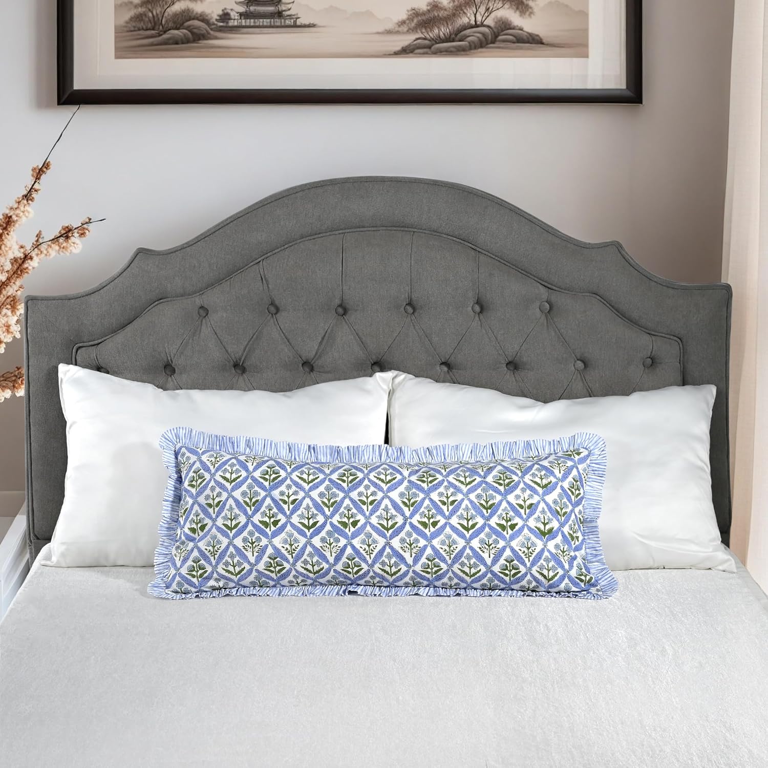 Light Steel Blue Sham Cover Ridhi Block Print