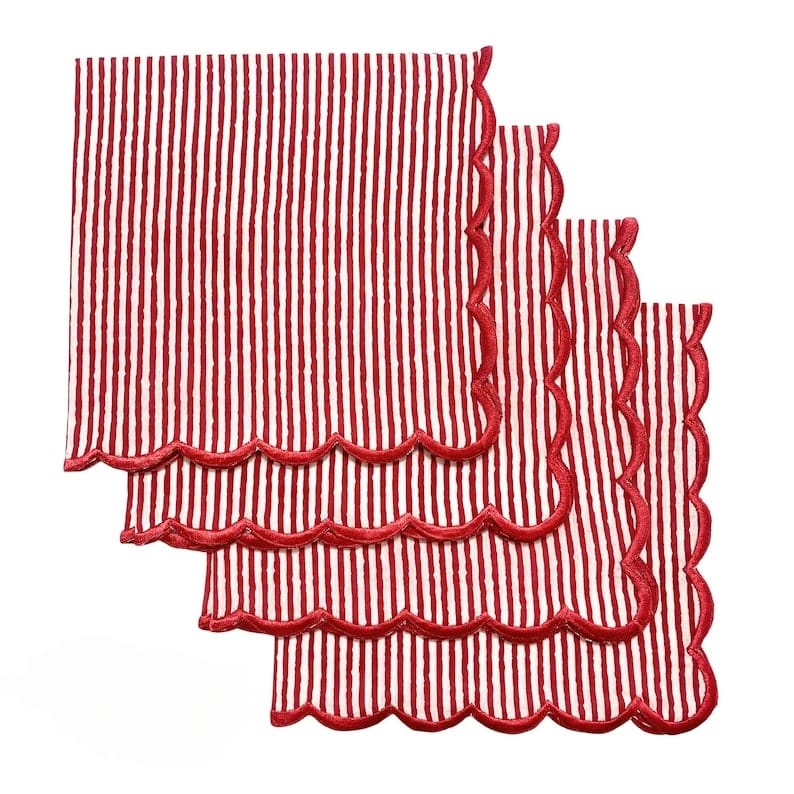 Ruby Red Stripe Embroidery Napkins Ridhi Block Print