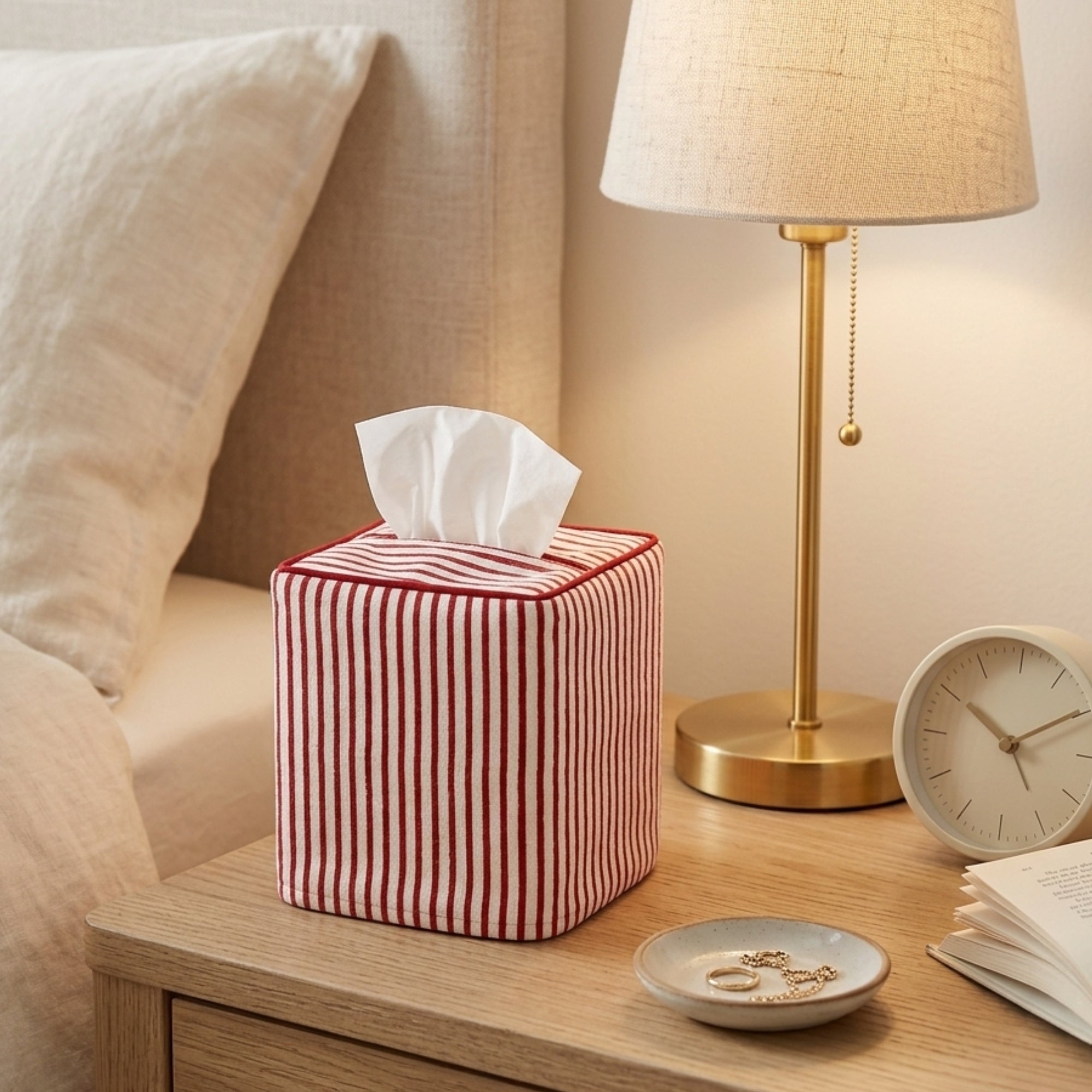 Red Striped Tissue Box Cover Ridhi Block Print