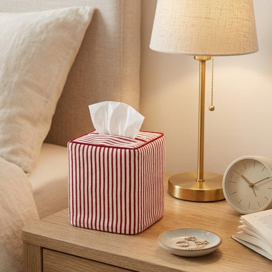 Red Striped Tissue Box Cover Ridhi Block Print
