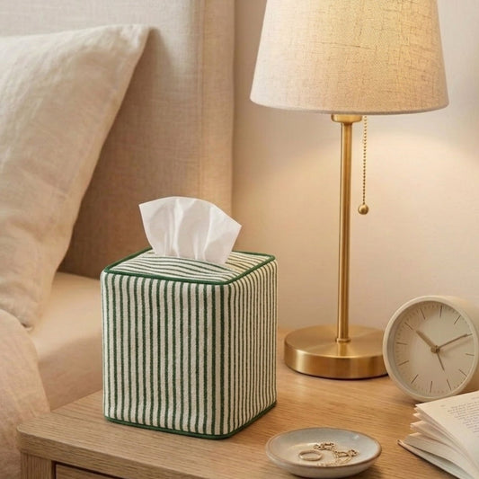 Forest Green Striped Tissue Box Cover Ridhi Block Print