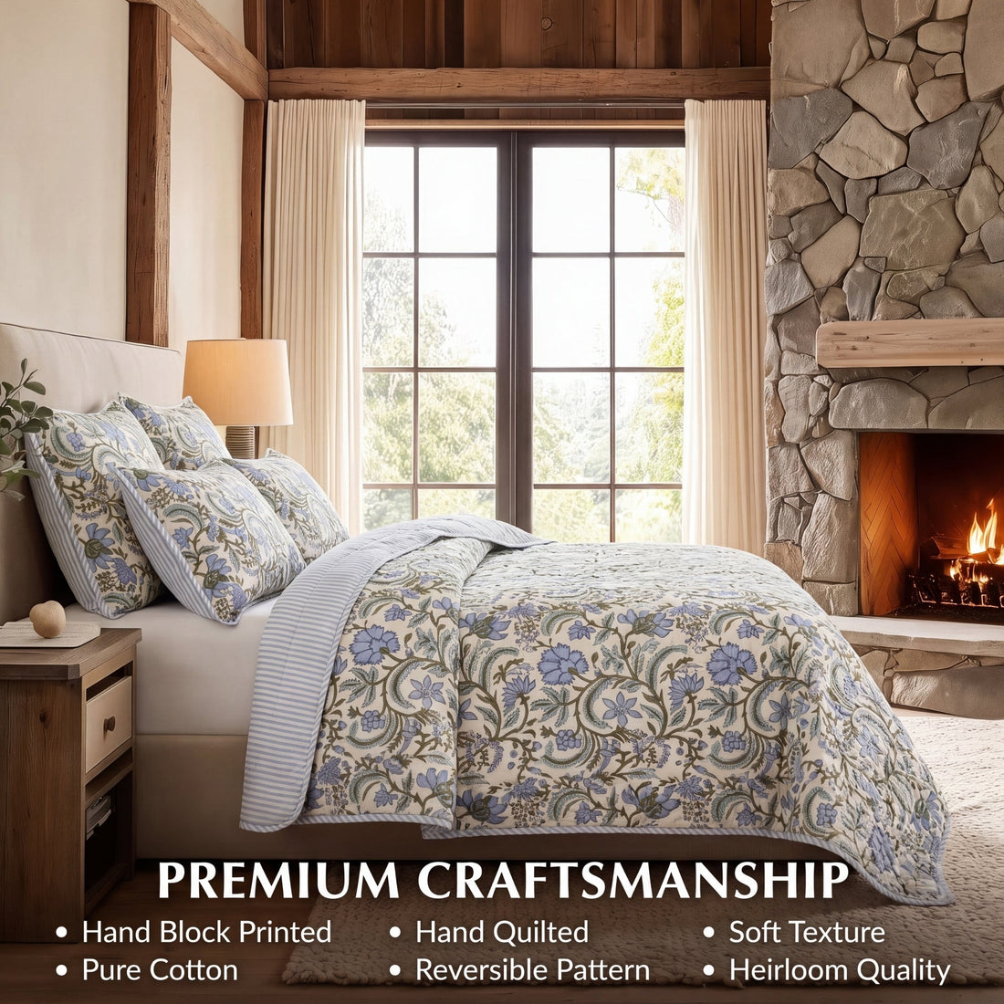 Columbia Blue Quilt Ridhi Block Print