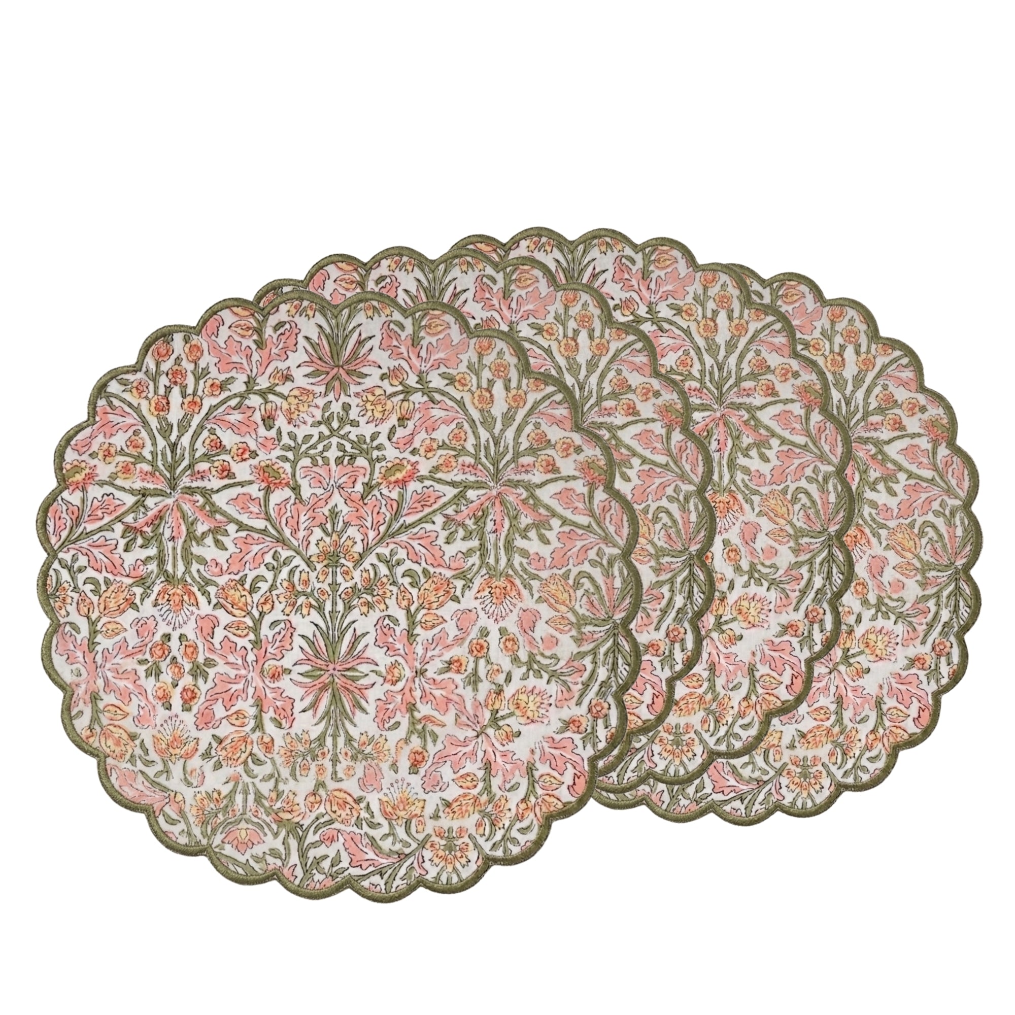 Sassy Salmon Pink Round Placemat Ridhi Block Print