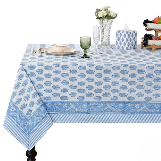Cerulean Blue Square & Rectangle Tablecloth Ridhi Block Print