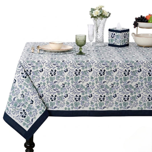 Denim Blue Square & Rectangle Tablecloth Ridhi Block Print
