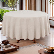 Oatmeal Brown Stripe With Blush Beige Scallop Pipping Round Tablecloth