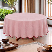 Ruby Red Stripe With Red Scallop Pipping Round Tablecloth