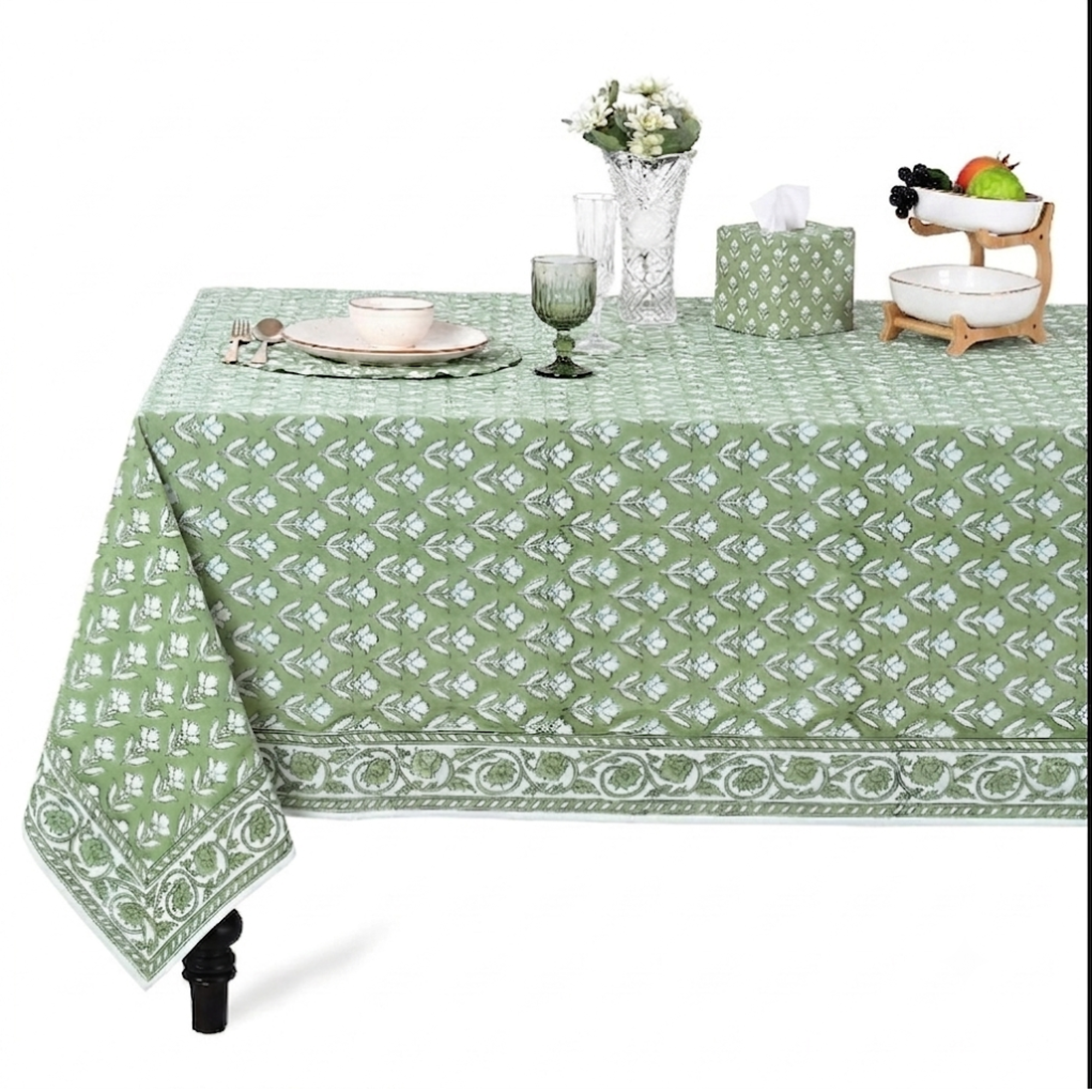 Verdant Square & Rectangle Tablecloth Ridhi Block Print