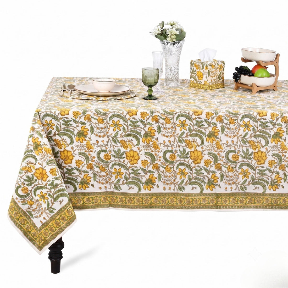 Five Call Golden Square & Rectangle Tablecloth Ridhi Block Print