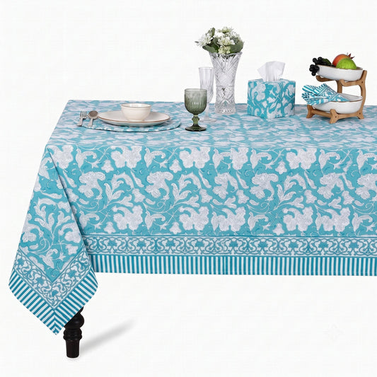Turkish and Magic Blue Square & Rectangle Tablecloth Ridhi Block Print