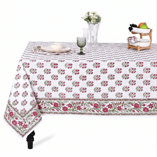 Marmalade Red Rectangle Tablecloth Ridhi Block Print