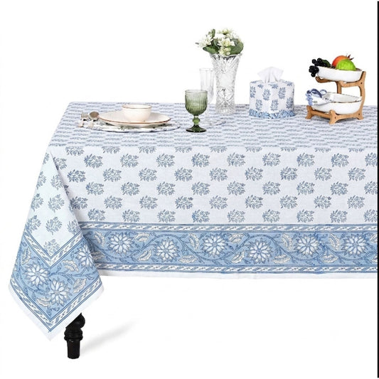 Sky Beau Blue Square & Rectangle Tablecloth Ridhi Block Print