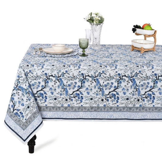 Spruce Carolina Blue Square & Rectangle Tablecloth Ridhi Block Print