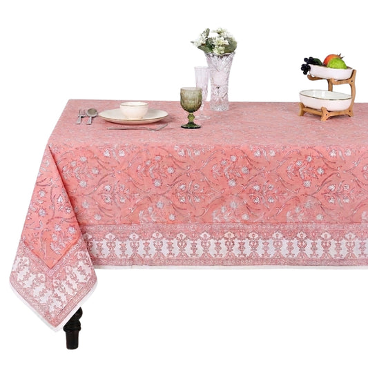 Sweet Pink Square & Rectangle Tablecloth Ridhi Block Print