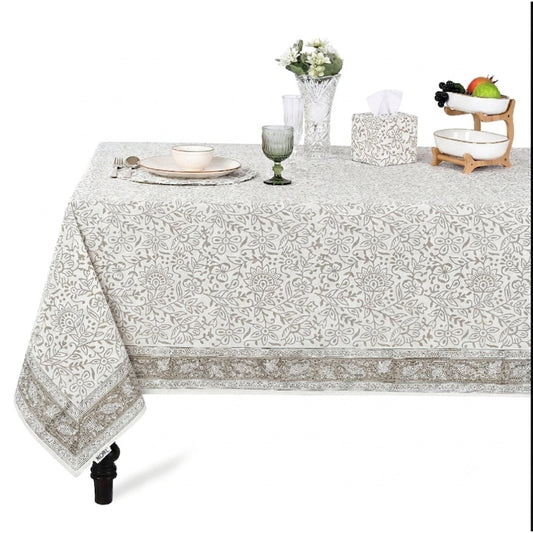 Taupe Jal Square & Rectangle Tablecloth Ridhi Block Print