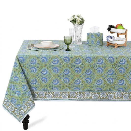Verdant Mist Square & Rectangle Tablecloth Ridhi Block Print