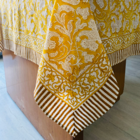 Yellow Leaves Rectangle Tablecloth Ridhi Block Print