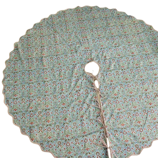 Floral patterned tree skirt on a white background