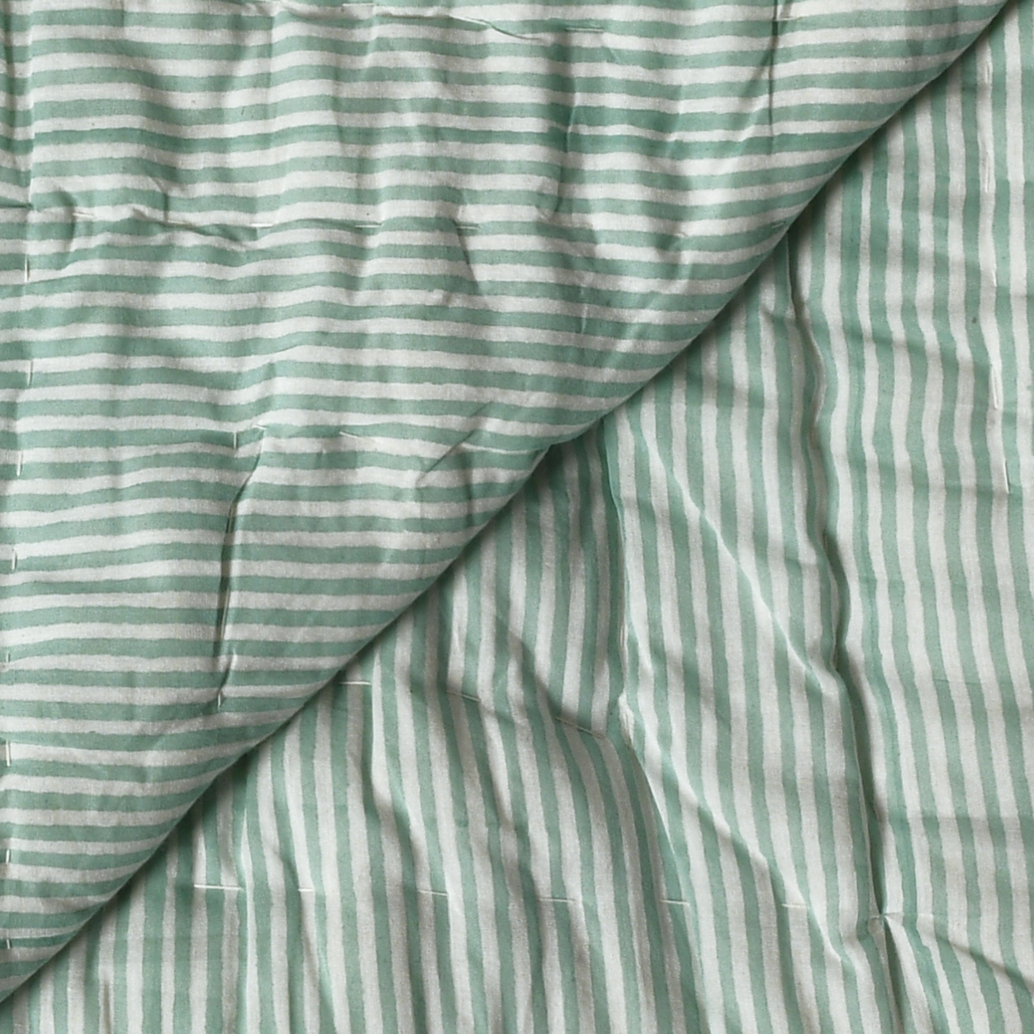 Close-up of green and white striped fabric