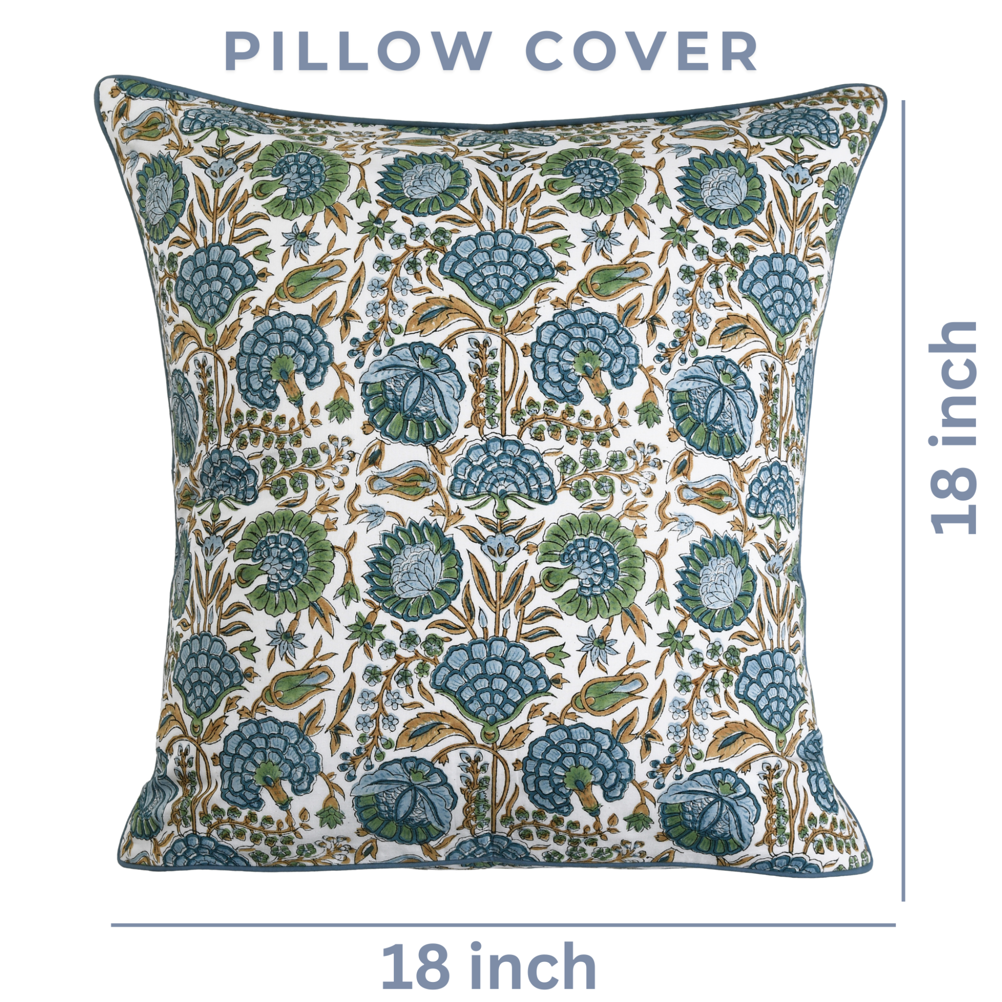 Decorative pillow cover with floral pattern on a white background