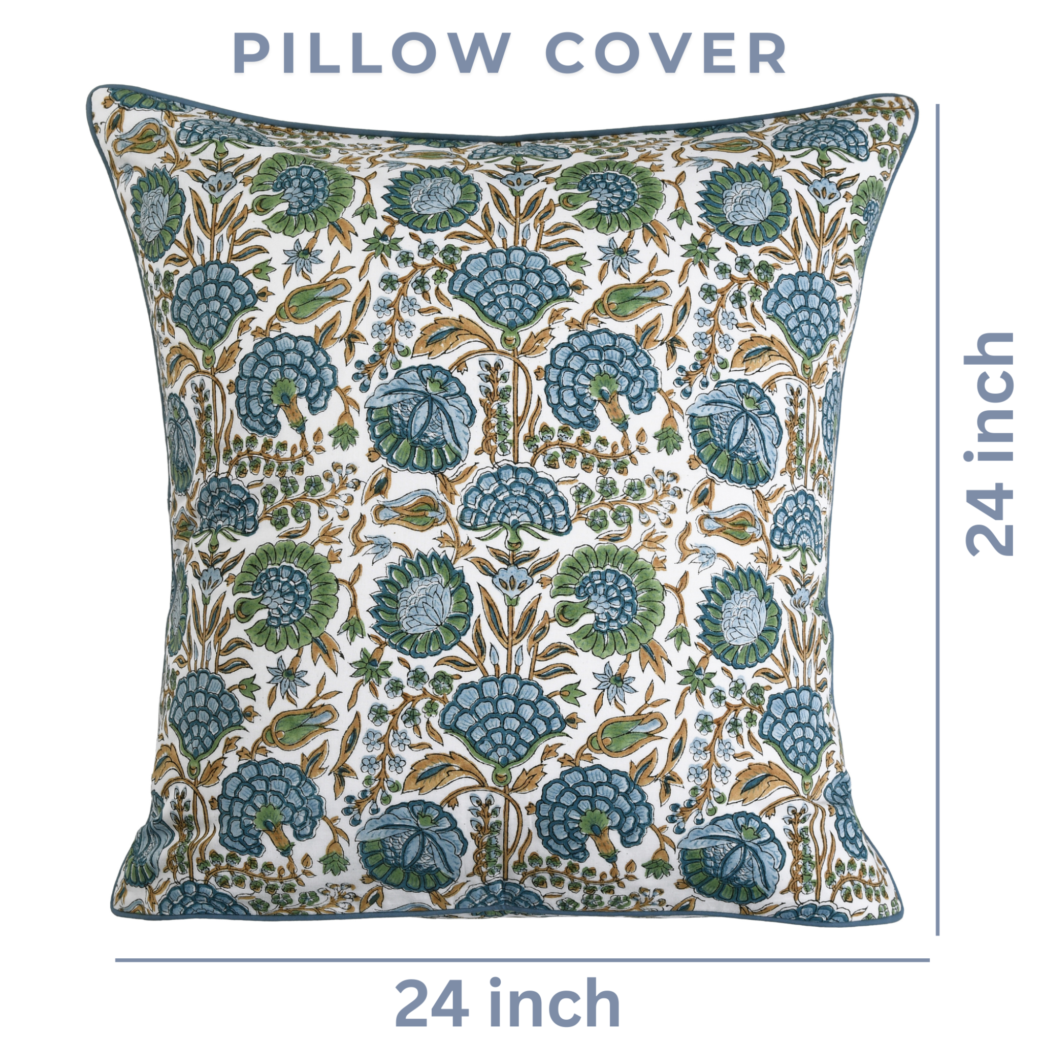 Decorative pillow cover with floral pattern on a white background
