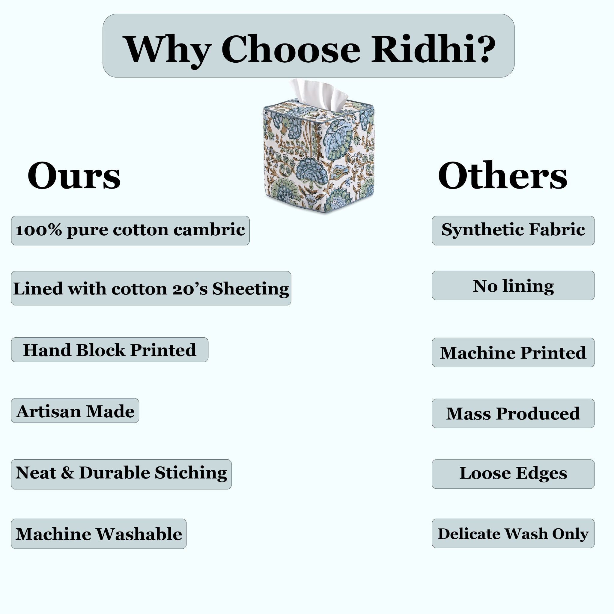 Comparison chart highlighting features of 'Ours' product versus 'Others' on a white background.
