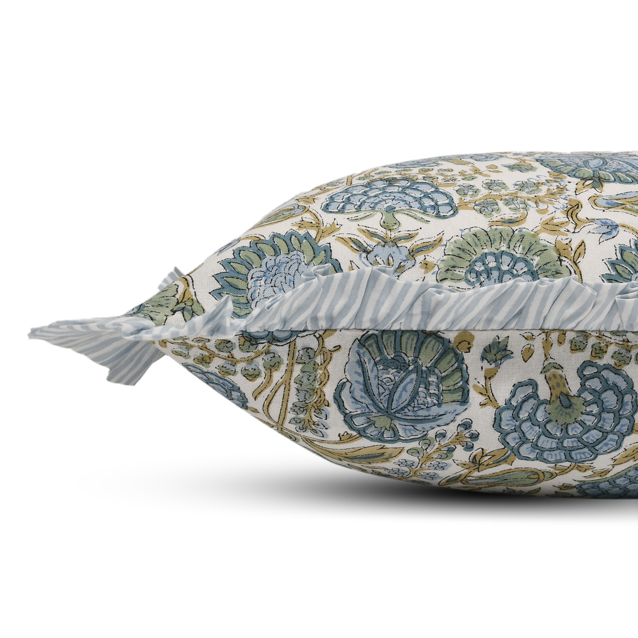 Decorative pillow with floral pattern on a white background