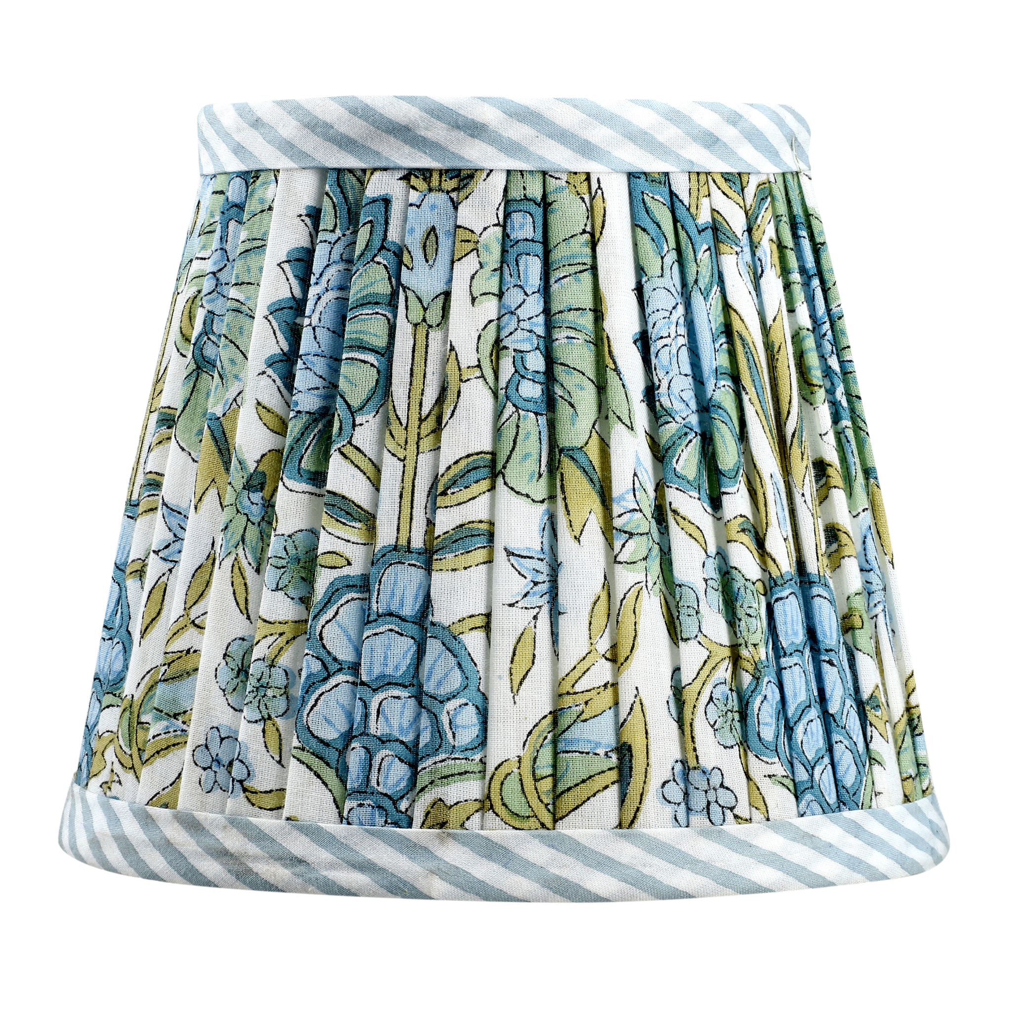 Skirt with floral pattern and striped hem on a white background