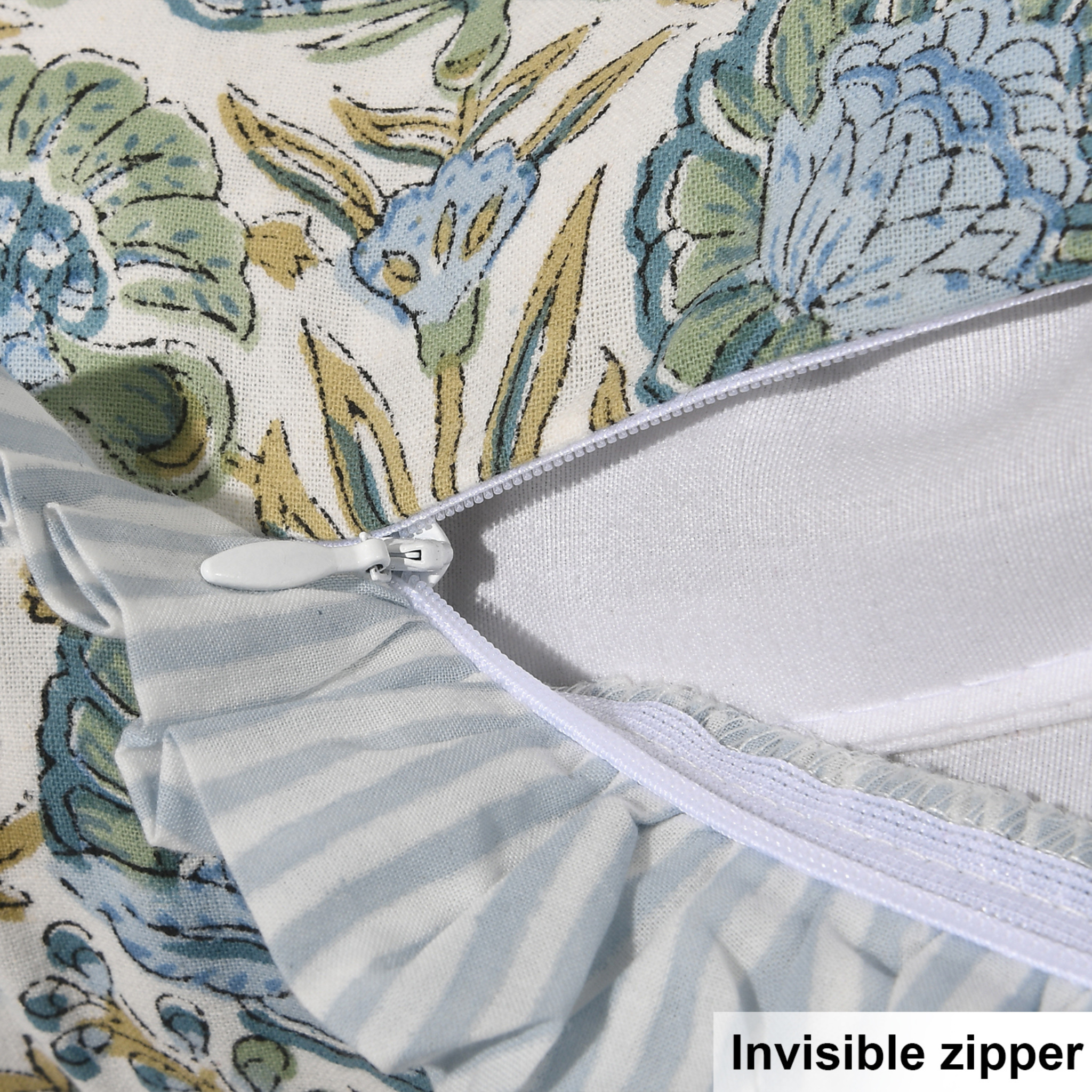 Floral-patterned fabric with an invisible zipper running along the edge.