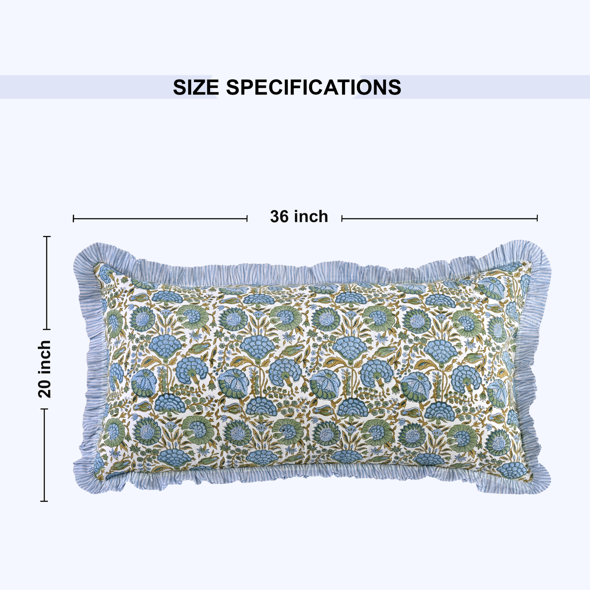 Pillow cover dimensions graphic: 36 inches by 20 inches.