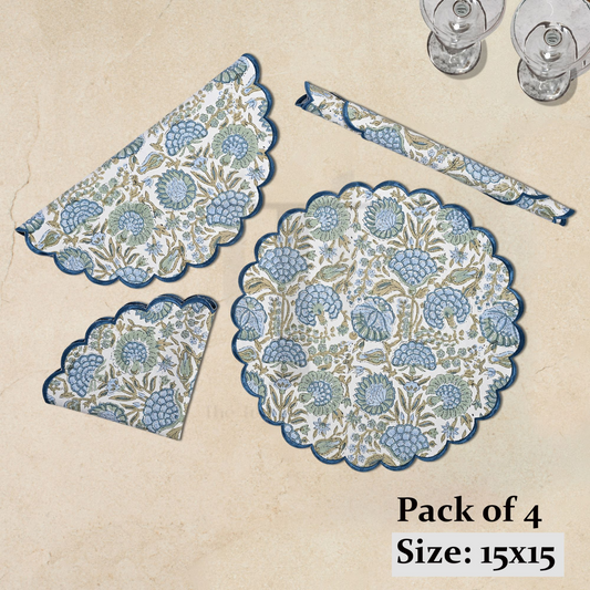 Pack of 4 floral placemats on a beige background