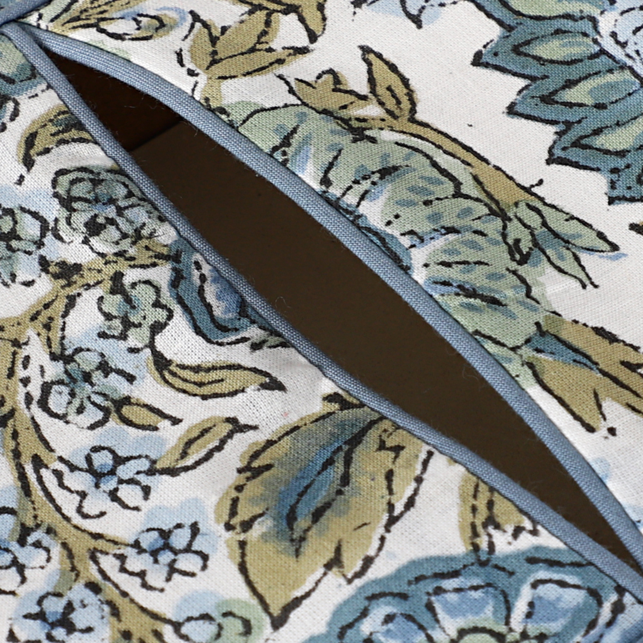 Close-up of a fabric with floral pattern and zipper