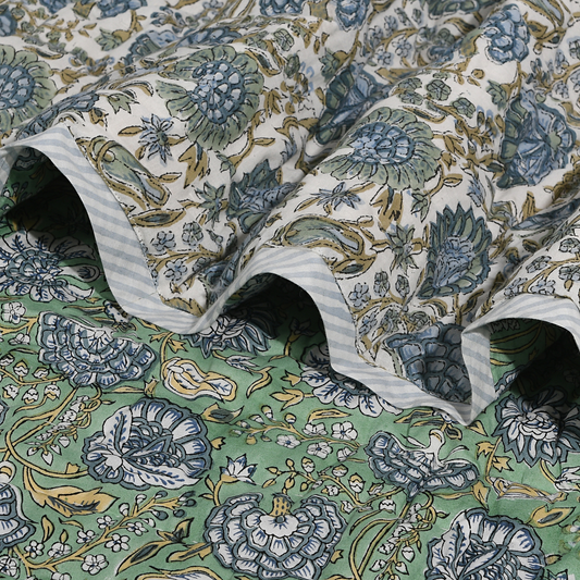 Floral patterned fabric with green and blue colors
