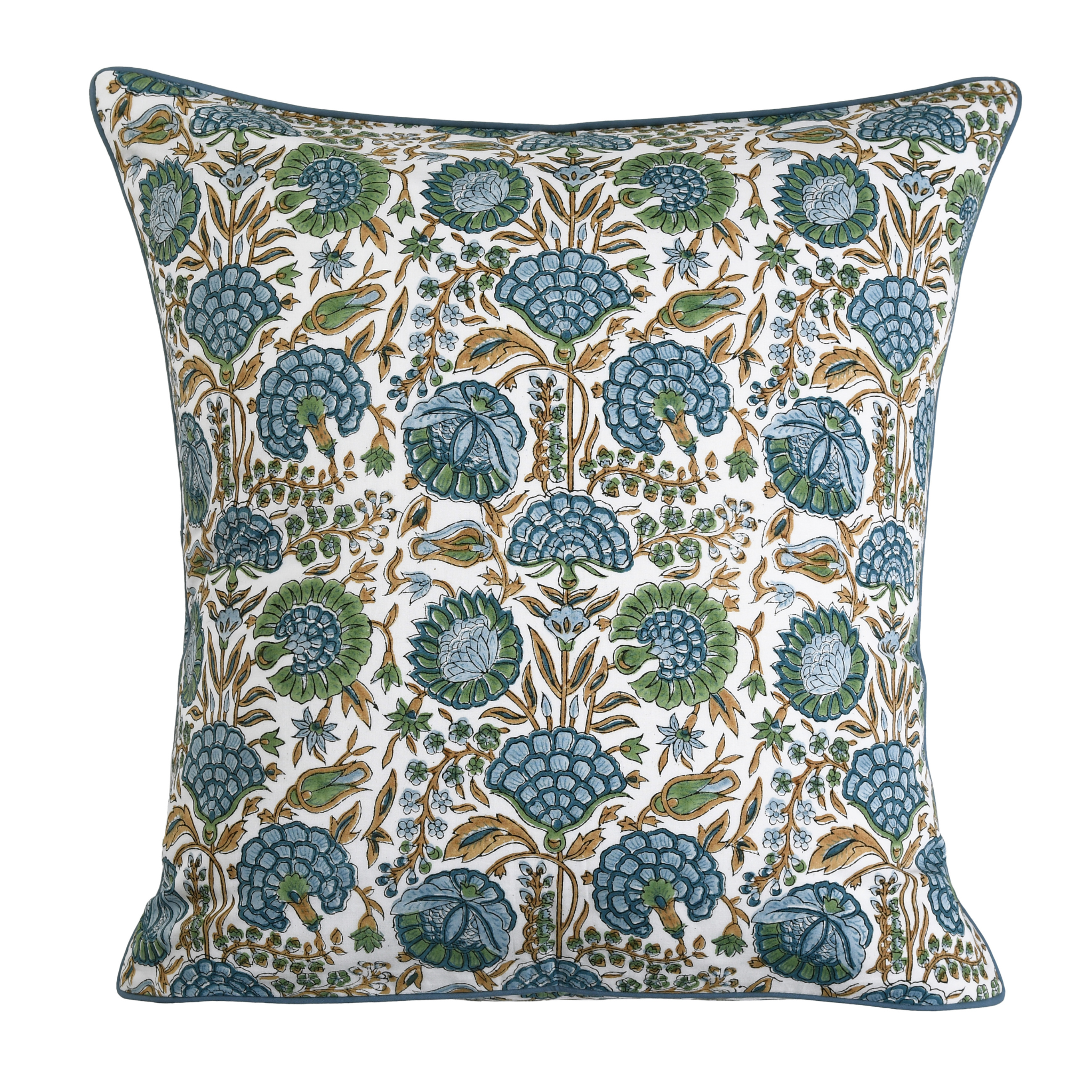 Decorative pillow with floral pattern on a white background