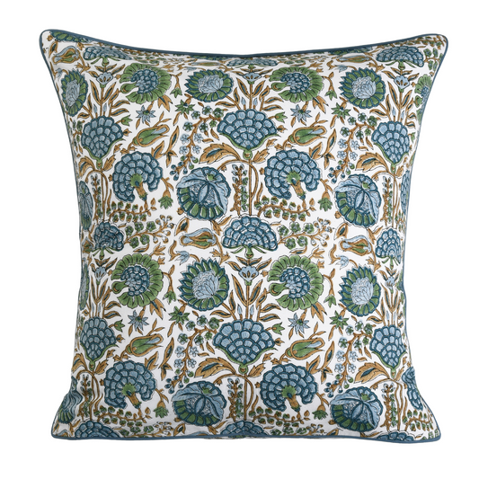 Decorative pillow with floral pattern on a white background