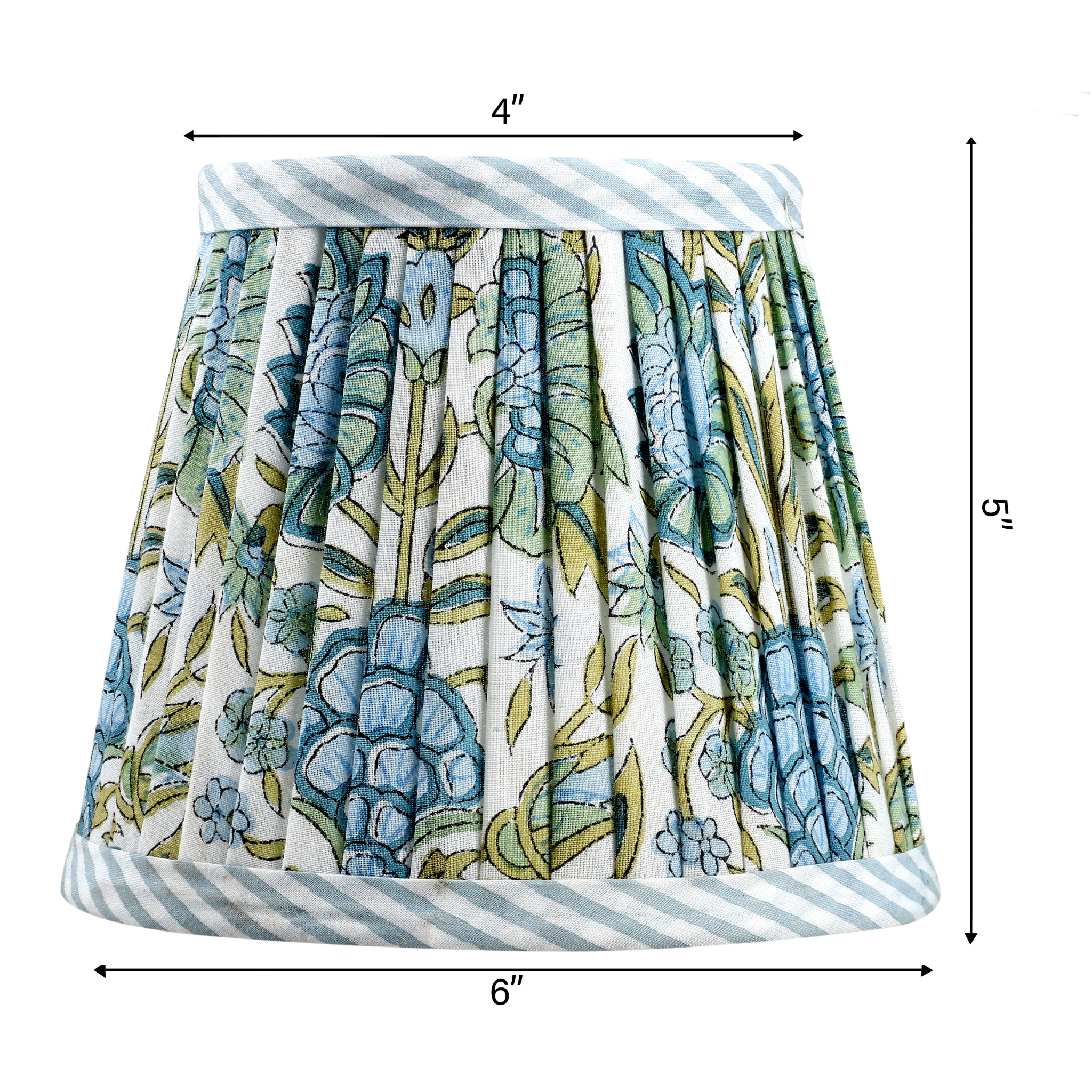 Skirt with floral pattern and striped edges, shown with measurements on a white background
