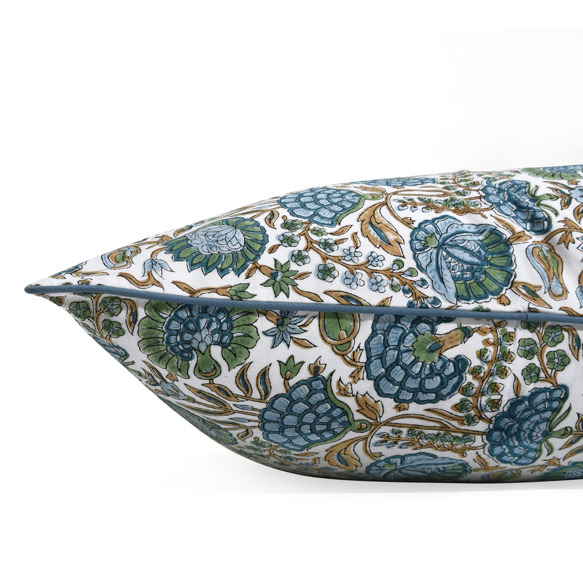 Decorative pillow with floral pattern on a white background