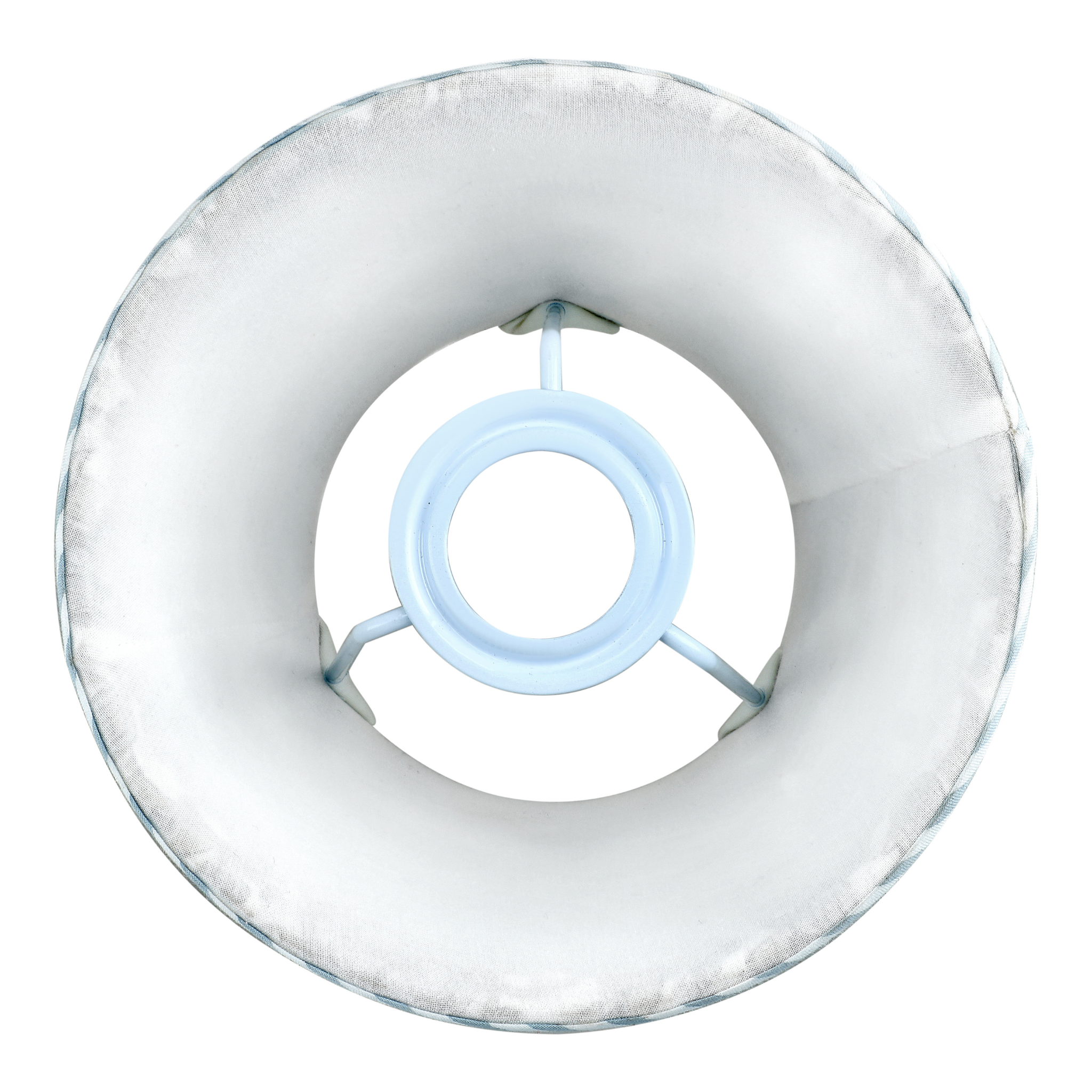 Round inflatable ring with a central blue light on a white background