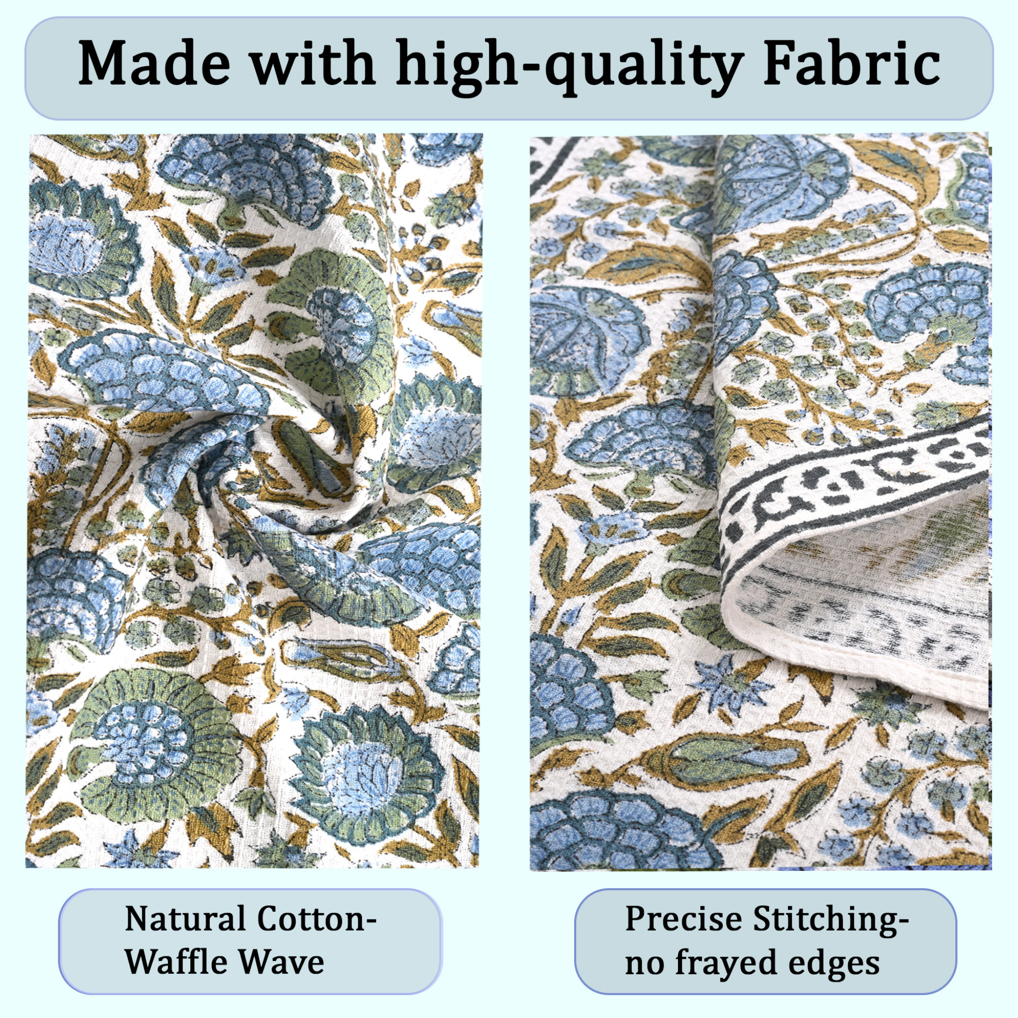 High-quality fabric with floral pattern and text highlighting features