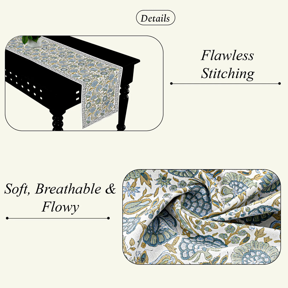 Asparagus Green Table Runner Ridhi Block Print